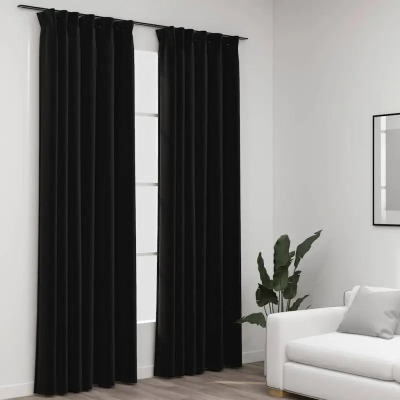 Verduisterende linnen-look gordijnen met metalen haken voor privacy - Antraciet / 140 x 225 cm / 2 - Gordijnen &