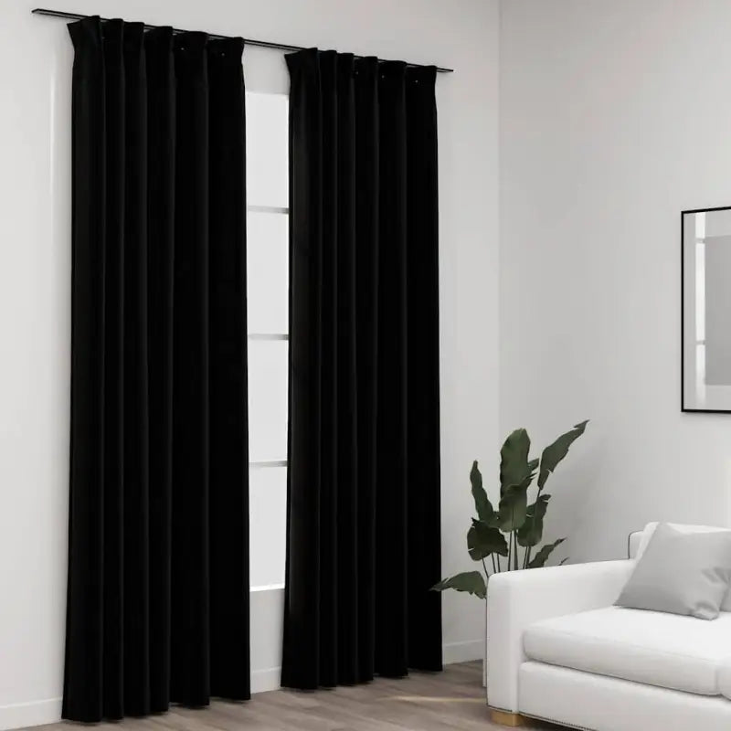 Verduisterende linnen-look gordijnen met metalen haken voor privacy - Zwart / 140 x 245 cm / 2 - Gordijnen & vitrages