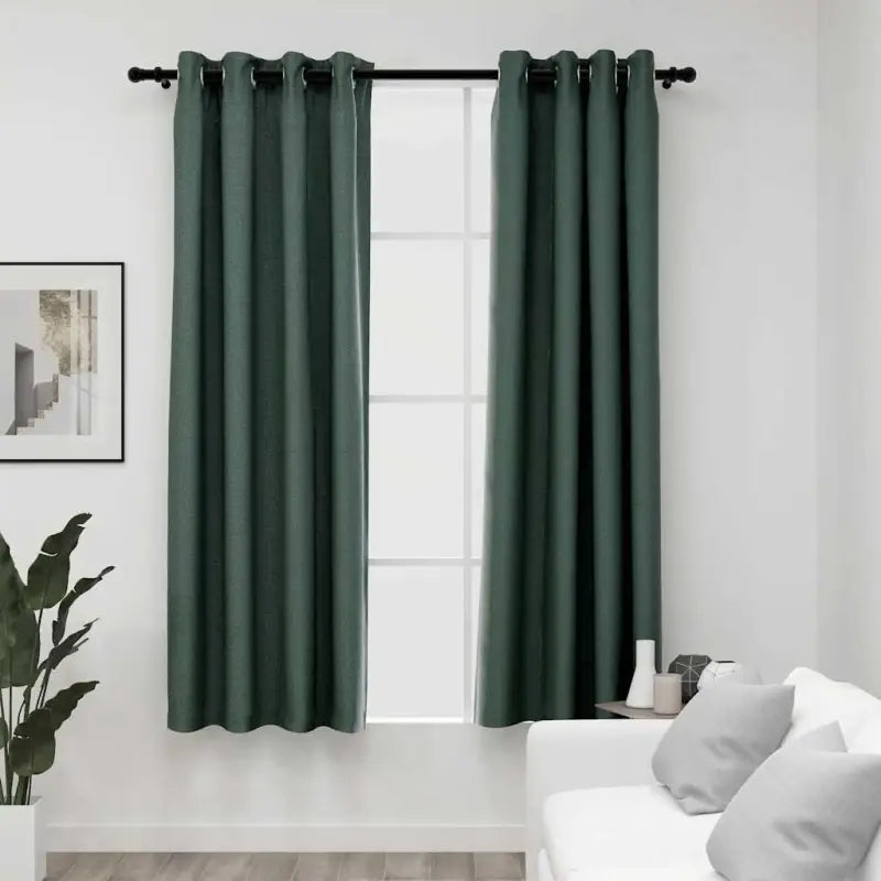 Verduisterende linnen-look gordijnen voor woonkamer slaapkamer en kantoor - Groen / 140 x 175 cm / 2 - Gordijnen &
