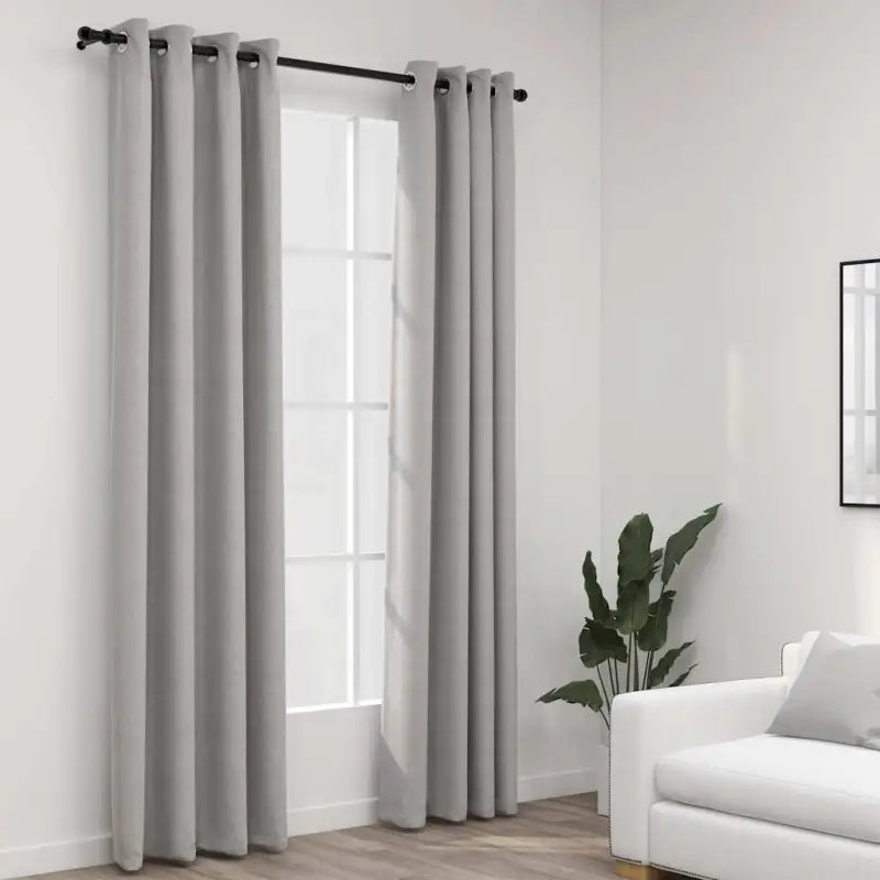 Verduisterende linnen-look gordijnen voor woonkamer slaapkamer en kantoor - Grijs / 140 x 245 cm / 2 - Gordijnen &