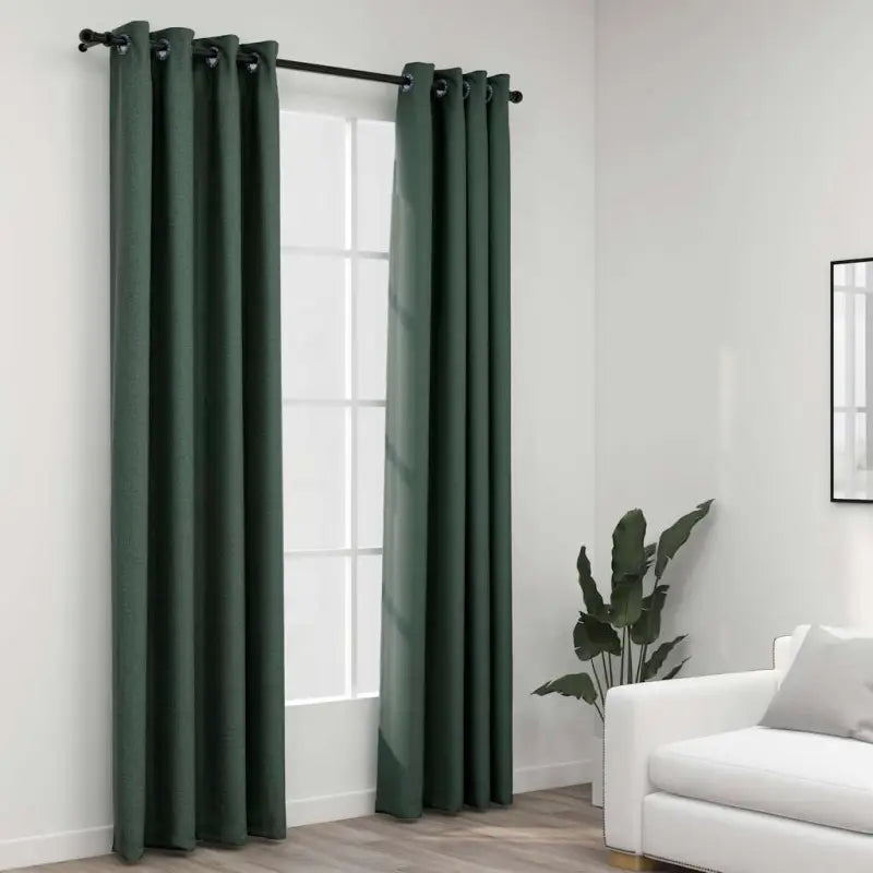 Verduisterende linnen-look gordijnen voor woonkamer slaapkamer en kantoor - Groen / 140 x 225 cm / 2 - Gordijnen &