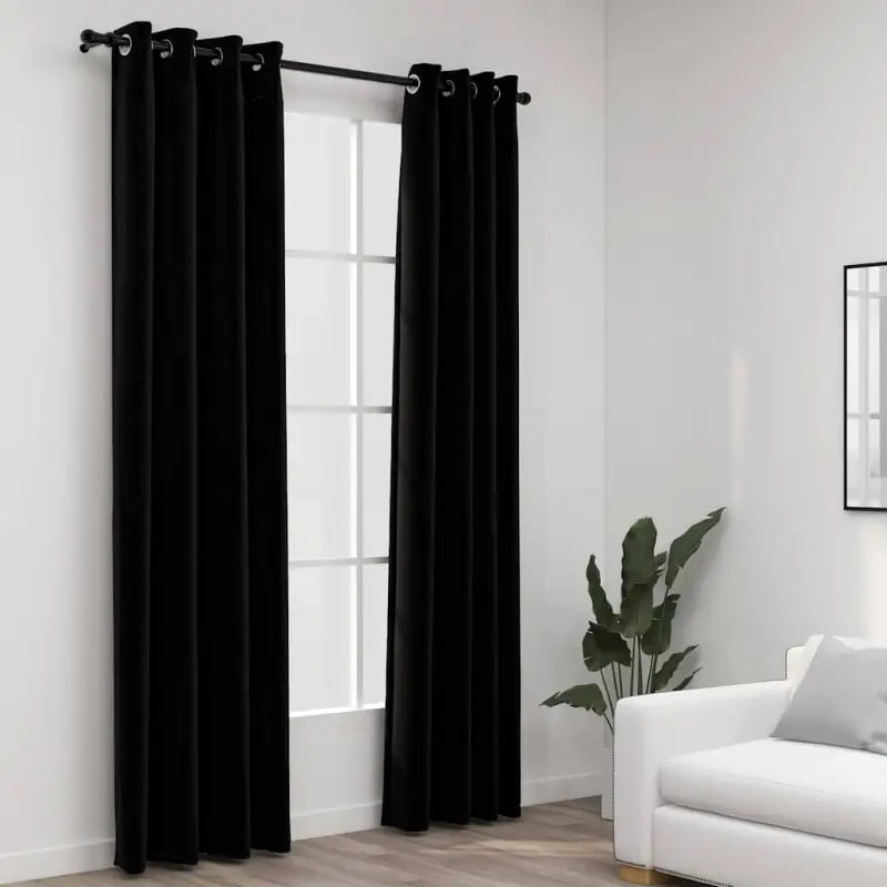 Verduisterende linnen-look gordijnen voor woonkamer slaapkamer en kantoor - Zwart / 140 x 245 cm / 2 - Gordijnen &