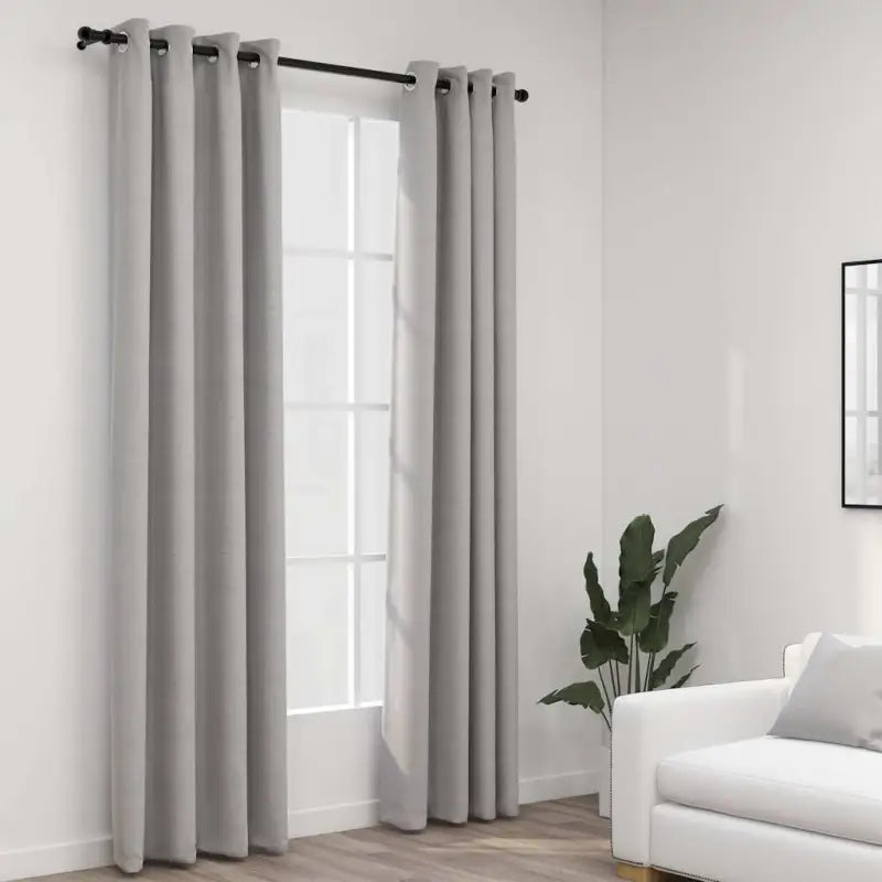 Verduisterende linnen-look gordijnen voor woonkamer slaapkamer en kantoor - Grijs / 140 x 225 cm / 2 - Gordijnen &