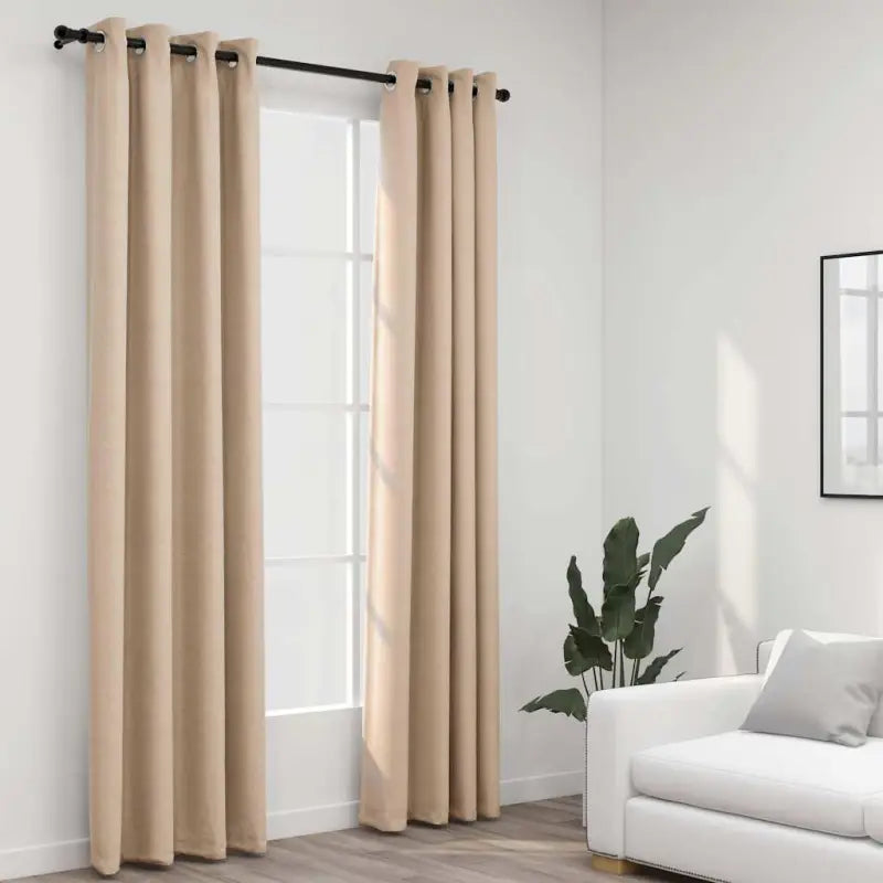 Verduisterende linnen-look gordijnen voor woonkamer slaapkamer en kantoor - Beige / 140 x 225 cm / 2 - Gordijnen &