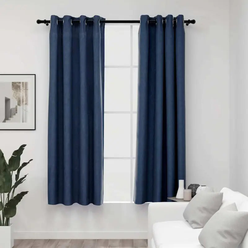 Verduisterende linnen-look gordijnen voor woonkamer slaapkamer en kantoor - Blauw / 140 x 175 cm / 2 - Gordijnen &