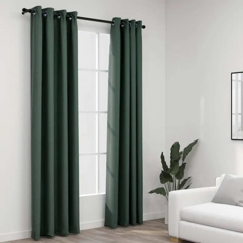 Verduisterende linnen-look gordijnen voor woonkamer slaapkamer en kantoor - Groen / 140 x 245 cm / 2 - Gordijnen &