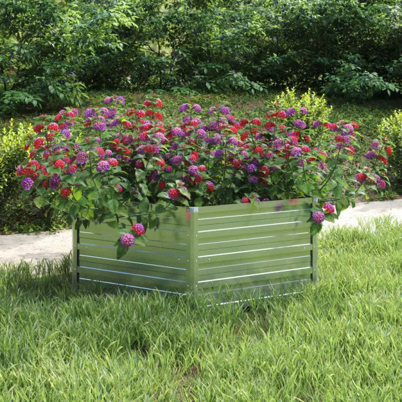 Verhoogde gegalvaniseerd staal plantenbak met open bodem voor tuin en balkon - Zilver / 129 x 129 x 45 cm / 1