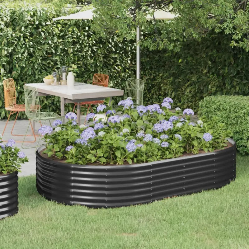 Verhoogde plantenbak van gepoedercoat staal voor tuin en balkon - Antraciet / 214 x 140 x 36 cm / 1 - Bloempotten &
