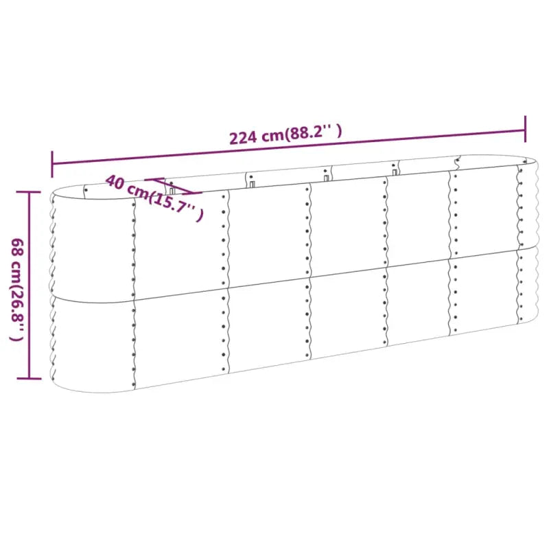Verhoogde plantenbak van gepoedercoat staal voor tuin en balkon - Zilver / 152 x 40 x 36 cm / 1 - Bloempotten &