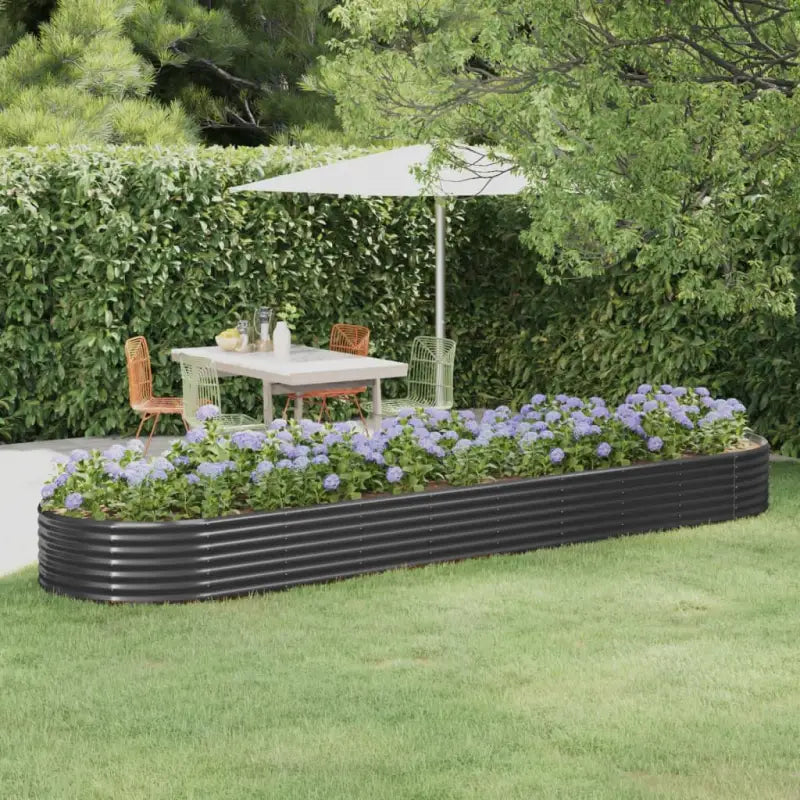 Verhoogde plantenbak van gepoedercoat staal voor tuin en balkon - Antraciet / 396 x 100 x 36 cm / 1 - Bloempotten &