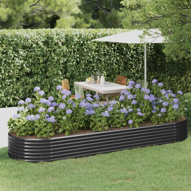 Verhoogde plantenbak van gepoedercoat staal voor tuin en balkon - Antraciet / 322 x 100 x 36 cm / 1 - Bloempotten &