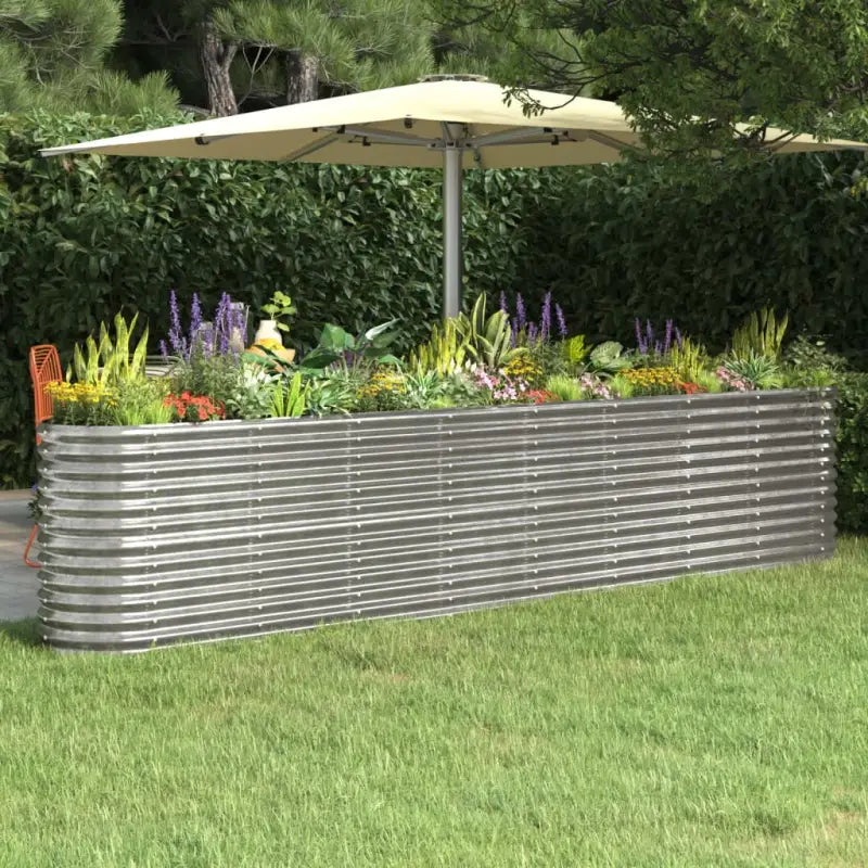 Verhoogde plantenbak van gepoedercoat staal voor tuin en balkon - Zilver / 332 x 40 x 68 cm / 1 - Bloempotten &
