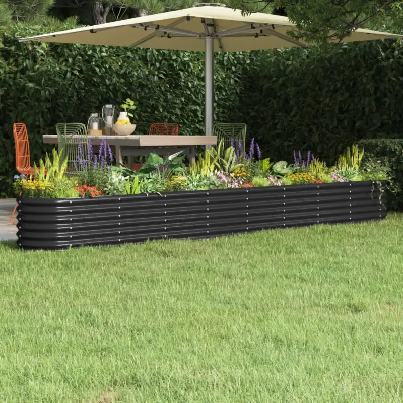 Verhoogde plantenbak van gepoedercoat staal voor tuin en balkon - Antraciet / 332 x 40 x 36 cm / 1 - Bloempotten &