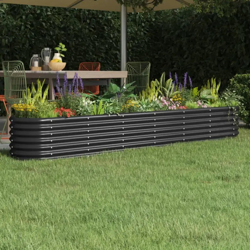 Verhoogde plantenbak van gepoedercoat staal voor tuin en balkon - Antraciet / 260 x 40 x 36 cm / 1 - Bloempotten &