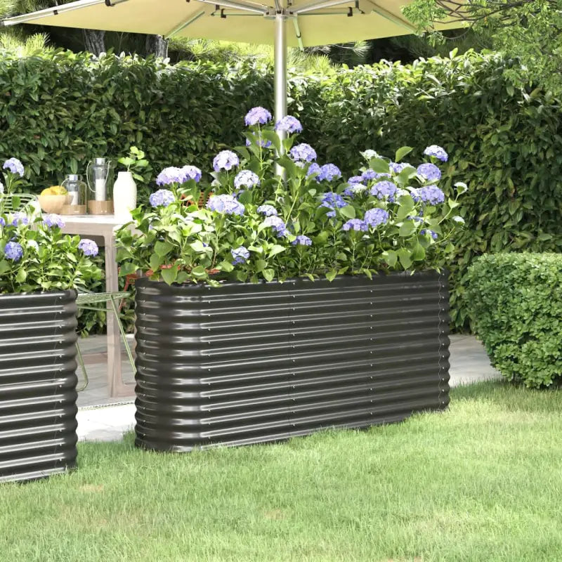 Verhoogde plantenbak van gepoedercoat staal voor tuin en balkon - Antraciet / 152 x 40 x 68 cm / 1 - Bloempotten &