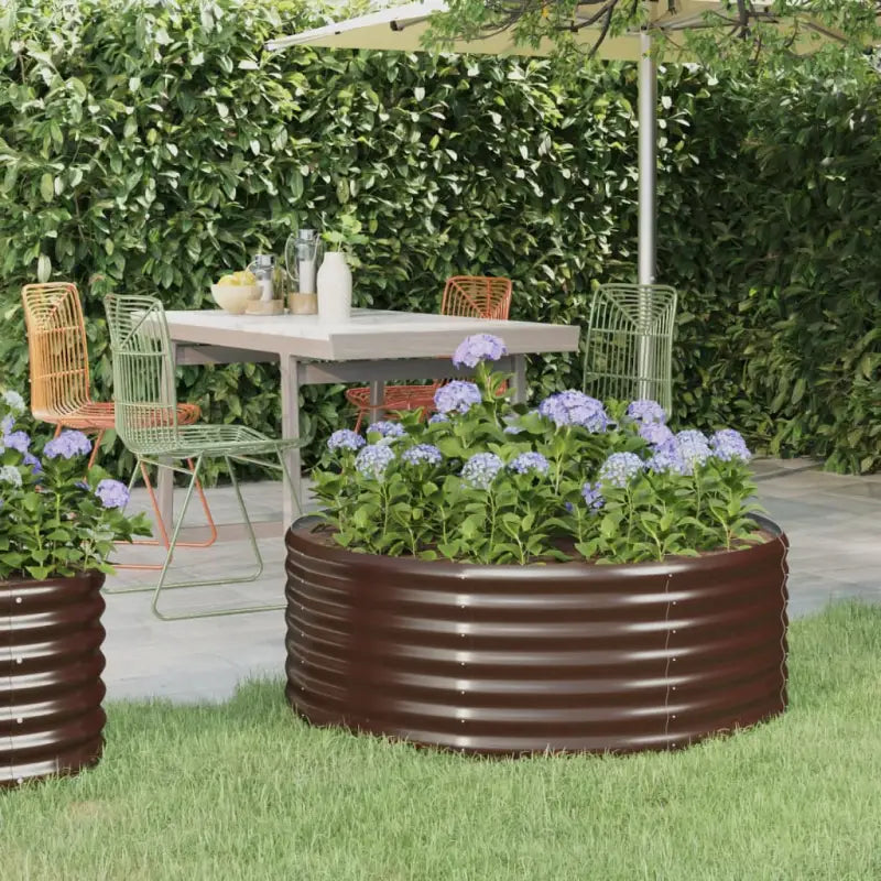 Verhoogde plantenbak van gepoedercoat staal voor tuin en balkon - Bruin / 100 x 100 x 36 cm / 1 - Bloempotten &
