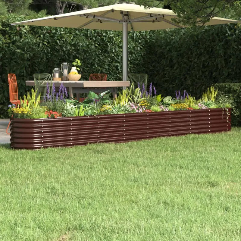 Verhoogde plantenbak van gepoedercoat staal voor tuin en balkon - Bruin / 332 x 40 x 36 cm / 1 - Bloempotten &