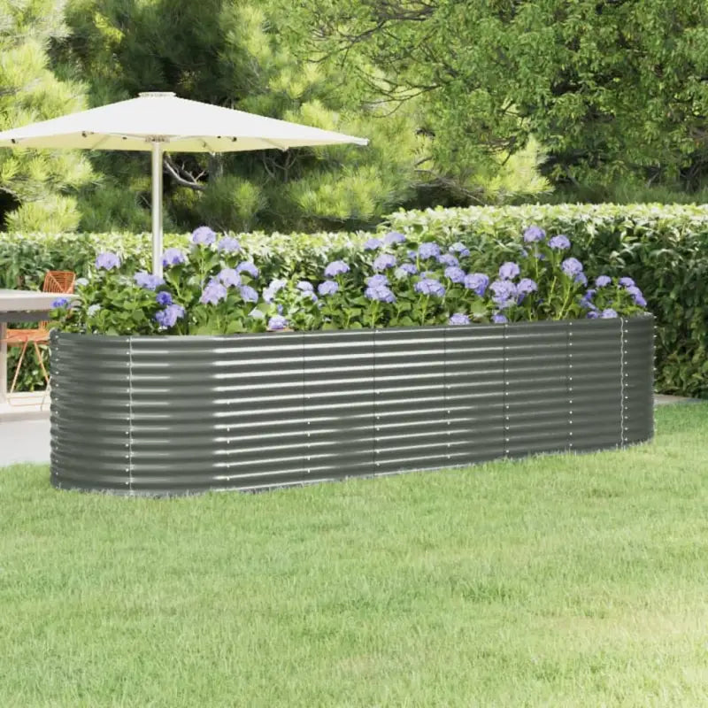 Verhoogde plantenbak van gepoedercoat staal voor tuin en balkon - Grijs / 322 x 100 x 68 cm / 1 - Bloempotten &