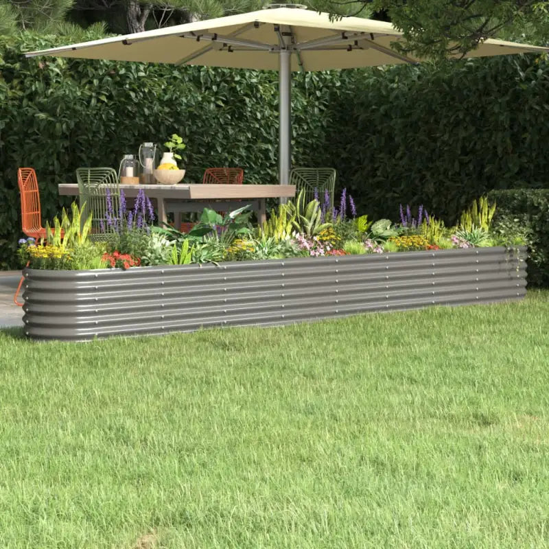 Verhoogde plantenbak van gepoedercoat staal voor tuin en balkon - Grijs / 332 x 40 x 36 cm / 1 - Bloempotten &