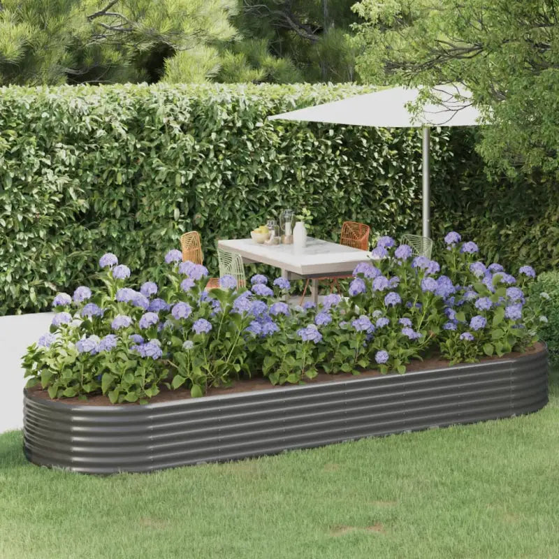 Verhoogde plantenbak van gepoedercoat staal voor tuin en balkon - Grijs / 322 x 100 x 36 cm / 1 - Bloempotten &