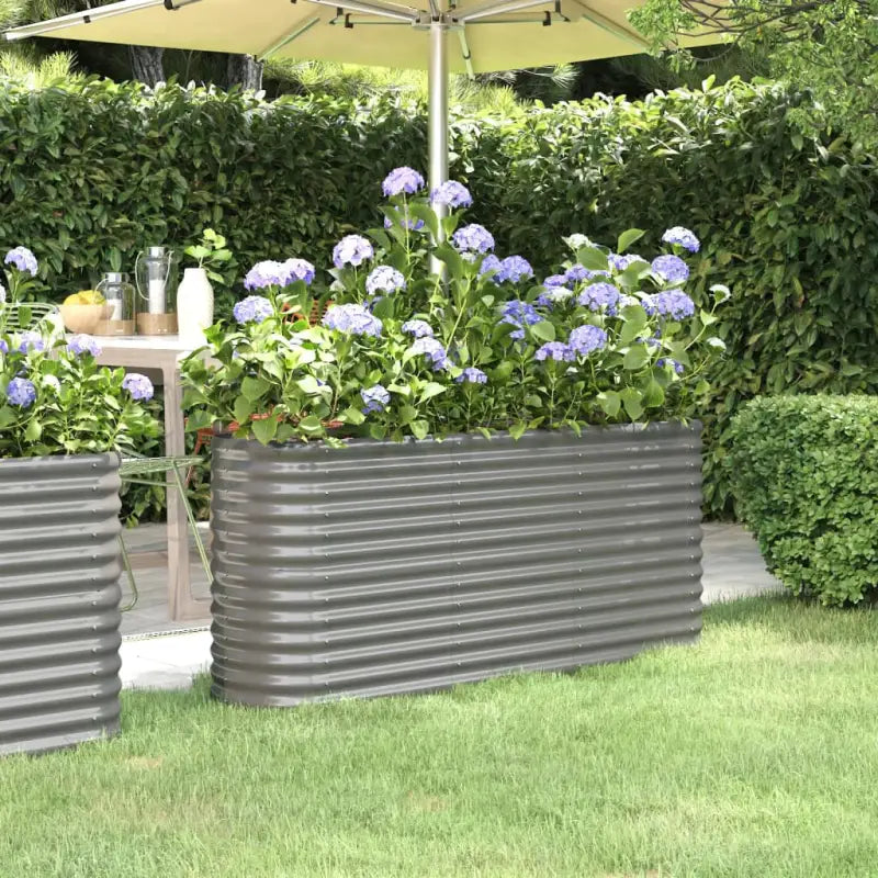 Verhoogde plantenbak van gepoedercoat staal voor tuin en balkon - Grijs / 152 x 40 x 68 cm / 1 - Bloempotten &
