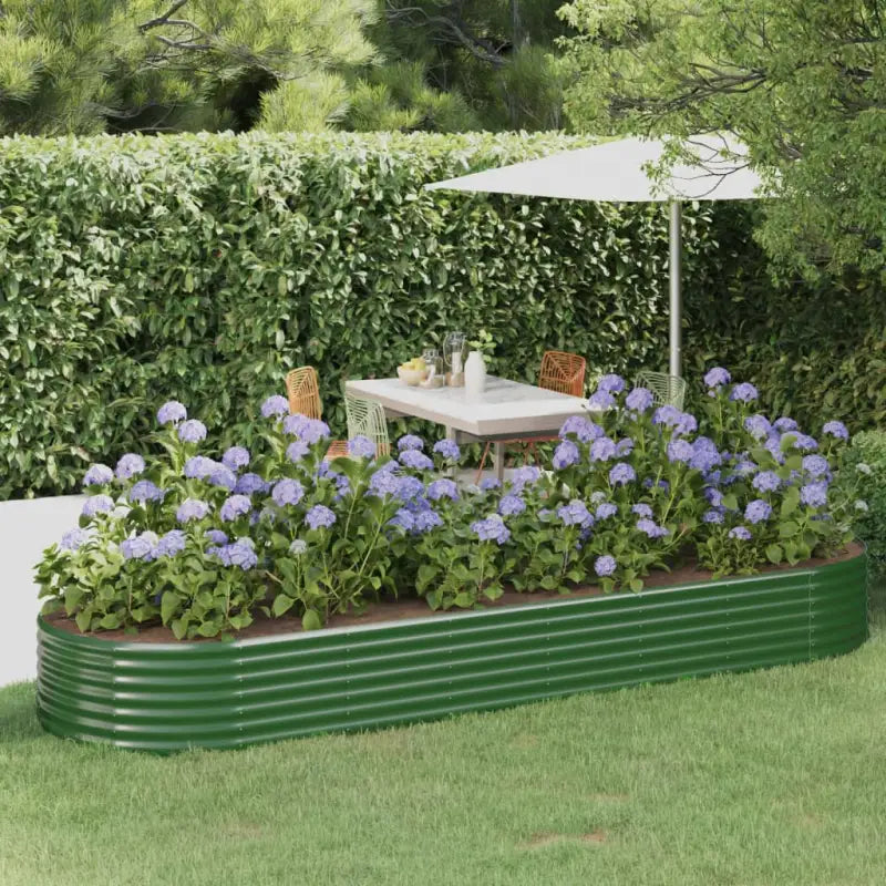 Verhoogde plantenbak van gepoedercoat staal voor tuin en balkon - Groen / 322 x 100 x 36 cm / 1 - Bloempotten &