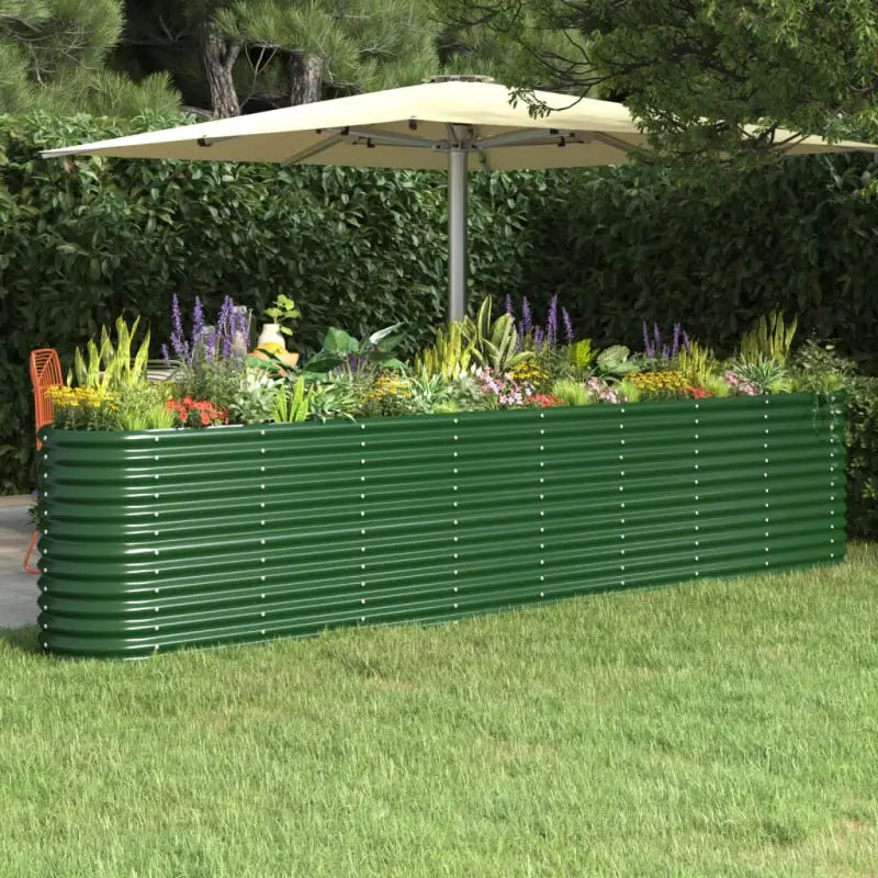 Verhoogde plantenbak van gepoedercoat staal voor tuin en balkon - Groen / 332 x 40 x 68 cm / 1 - Bloempotten &