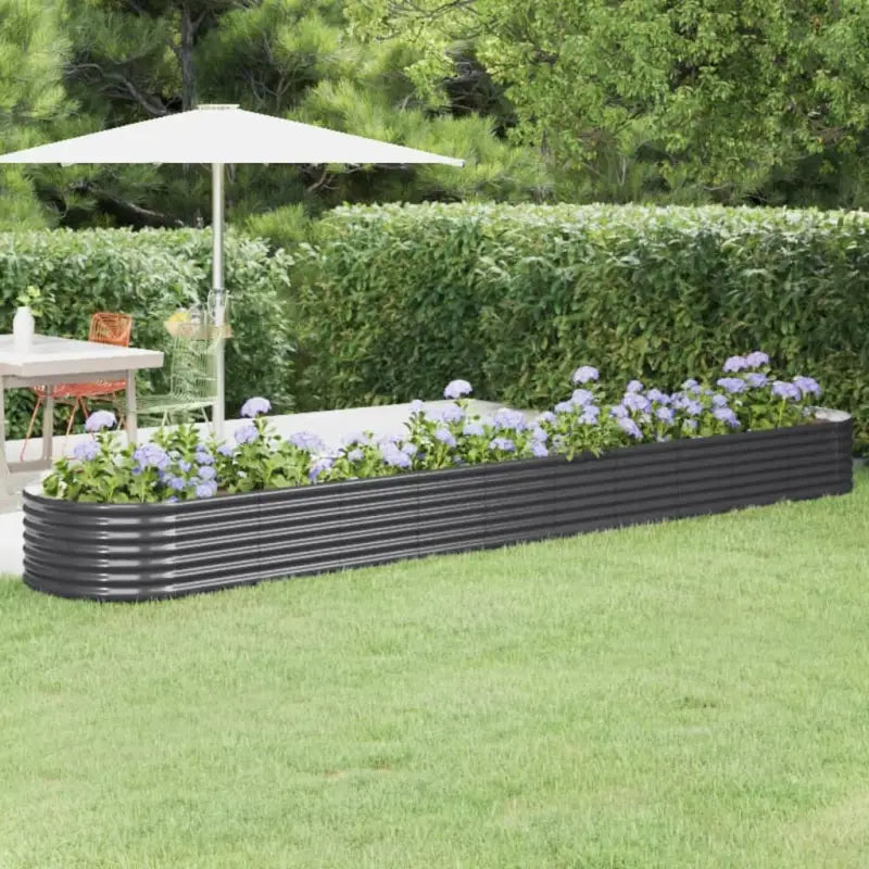 Verhoogde plantenbak van gepoedercoat staal voor tuin en terras - Antraciet / 440 x 80 x 36 cm / 1 - Bloempotten &