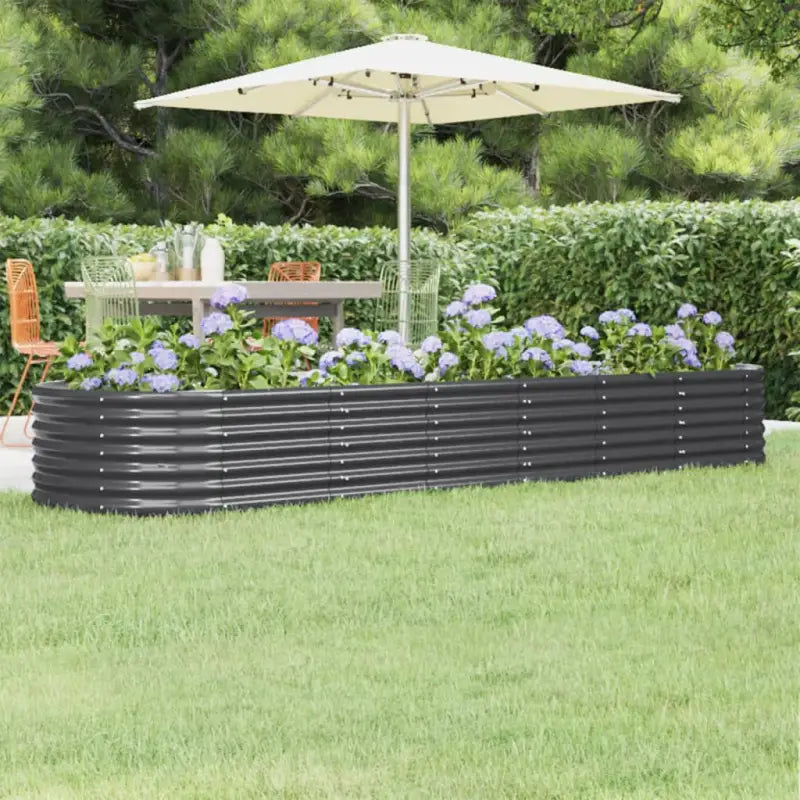 Verhoogde plantenbak van gepoedercoat staal voor tuin en terras - Antraciet / 296 x 80 x 36 cm / 1 - Bloempotten &