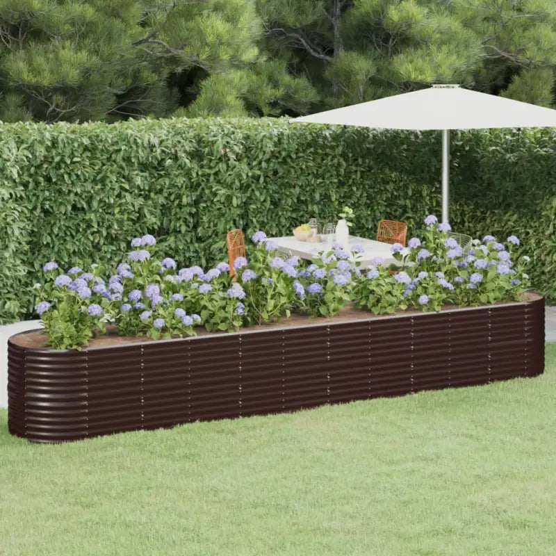 Verhoogde plantenbak van gepoedercoat staal voor tuin en terras - Bruin / 440 x 80 x 68 cm / 1 - Bloempotten &