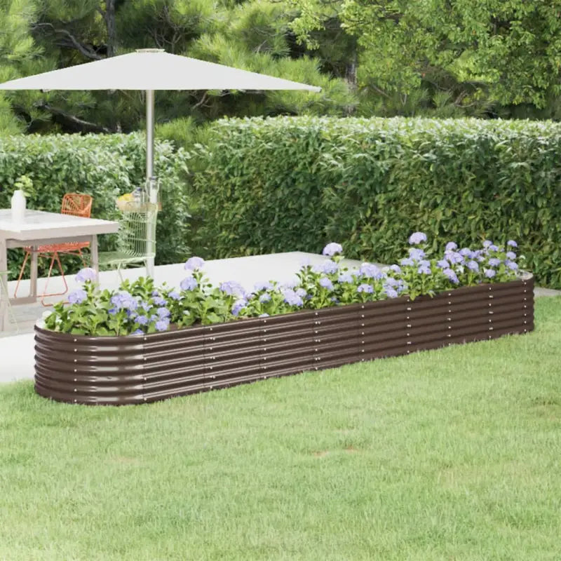Verhoogde plantenbak van gepoedercoat staal voor tuin en terras - Bruin / 368 x 80 x 36 cm / 1 - Bloempotten &