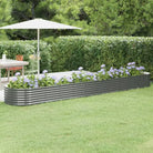 Verhoogde plantenbak van gepoedercoat staal voor tuin en terras - Grijs / 440 x 80 x 36 cm / 1 - Bloempotten &