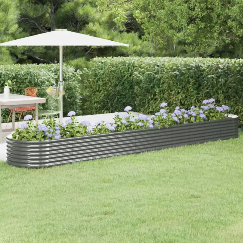 Verhoogde plantenbak van gepoedercoat staal voor tuin en terras - Grijs / 440 x 80 x 36 cm / 1 - Bloempotten &