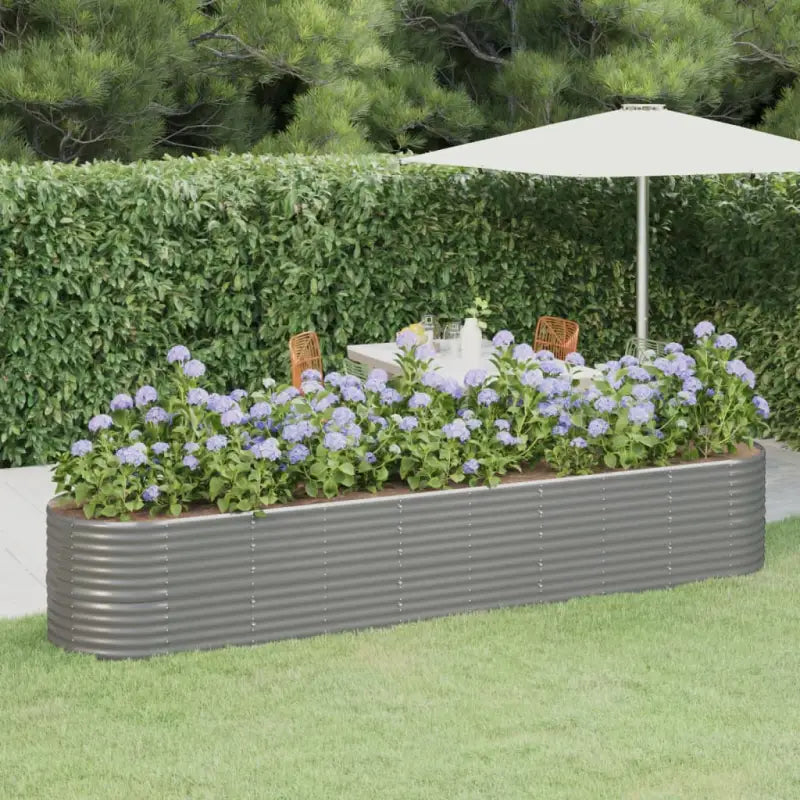 Verhoogde plantenbak van gepoedercoat staal voor tuin en terras - Grijs / 368 x 80 x 68 cm / 1 - Bloempotten &