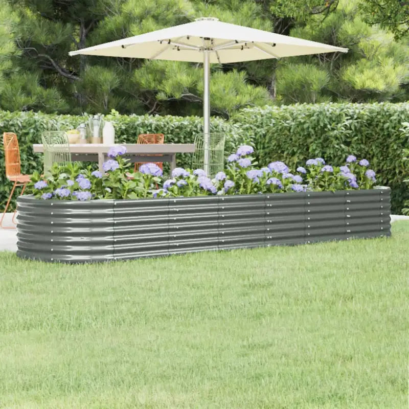 Verhoogde plantenbak van gepoedercoat staal voor tuin en terras - Grijs / 296 x 80 x 36 cm / 1 - Bloempotten &