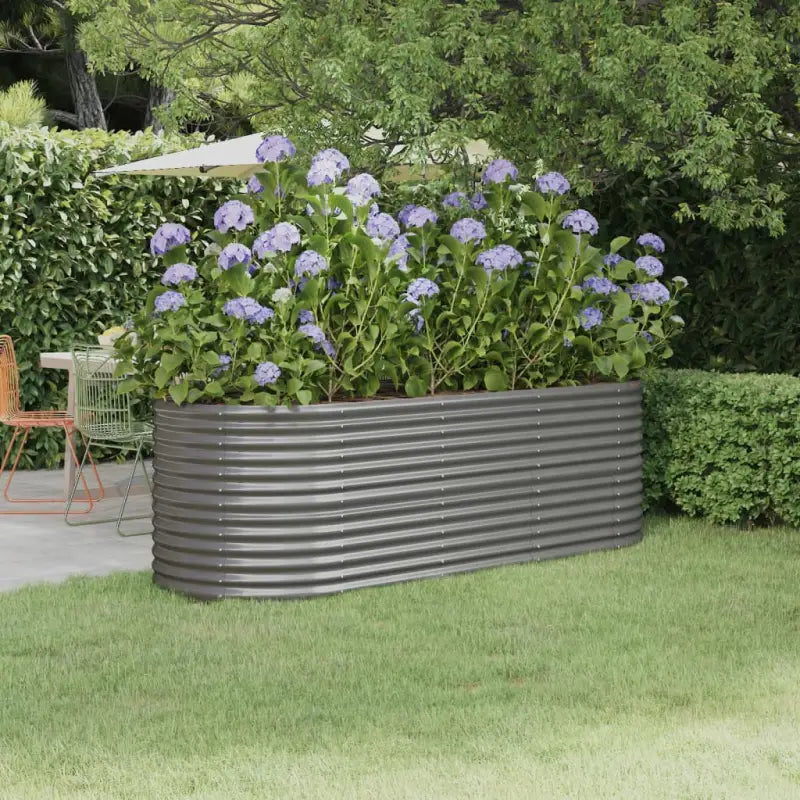 Verhoogde plantenbak van gepoedercoat staal voor tuin en terras - Grijs / 224 x 80 x 68 cm / 1 - Bloempotten &