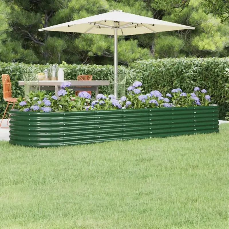 Verhoogde plantenbak van gepoedercoat staal voor tuin en terras - Groen / 296 x 80 x 36 cm / 1 - Bloempotten &