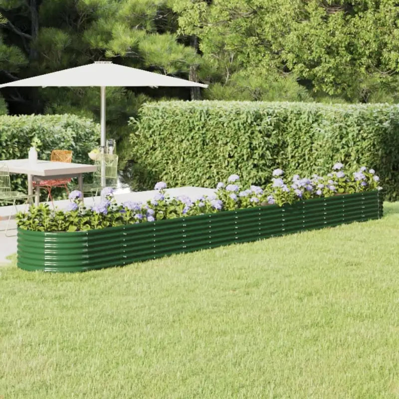 Verhoogde plantenbak van gepoedercoat staal voor tuin en terras - Groen / 512 x 80 x 36 cm / 1 - Bloempotten &