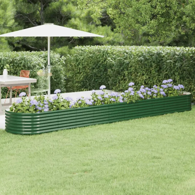 Verhoogde plantenbak van gepoedercoat staal voor tuin en terras - Groen / 440 x 80 x 36 cm / 1 - Bloempotten &