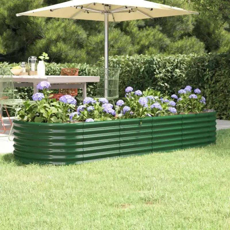 Verhoogde plantenbak van gepoedercoat staal voor tuin en terras - Groen / 224 x 80 x 36 cm / 1 - Bloempotten &
