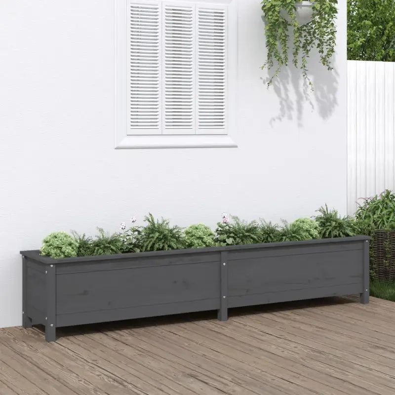 Verhoogde plantenbak van massief grenenhout voor tuin en balkon - Grijs grenenhout / 199.5 x 40 x 39 cm / 1