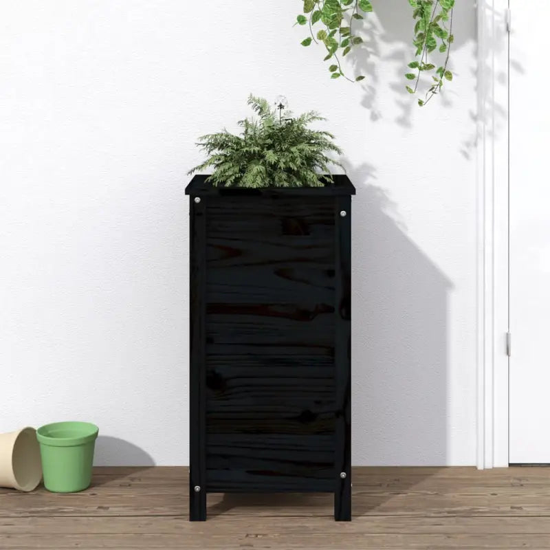 Verhoogde plantenbak van massief grenenhout voor tuin en balkon - Zwart grenenhout / 40 x 40 x 78 cm / 1 - Bloempotten