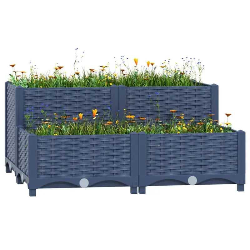 Verhoogde tuinbak voor bloemen en planten - Blauwgrijs / 80 x 80 x (23-38) cm / 1 - Bloempotten & plantenbakken