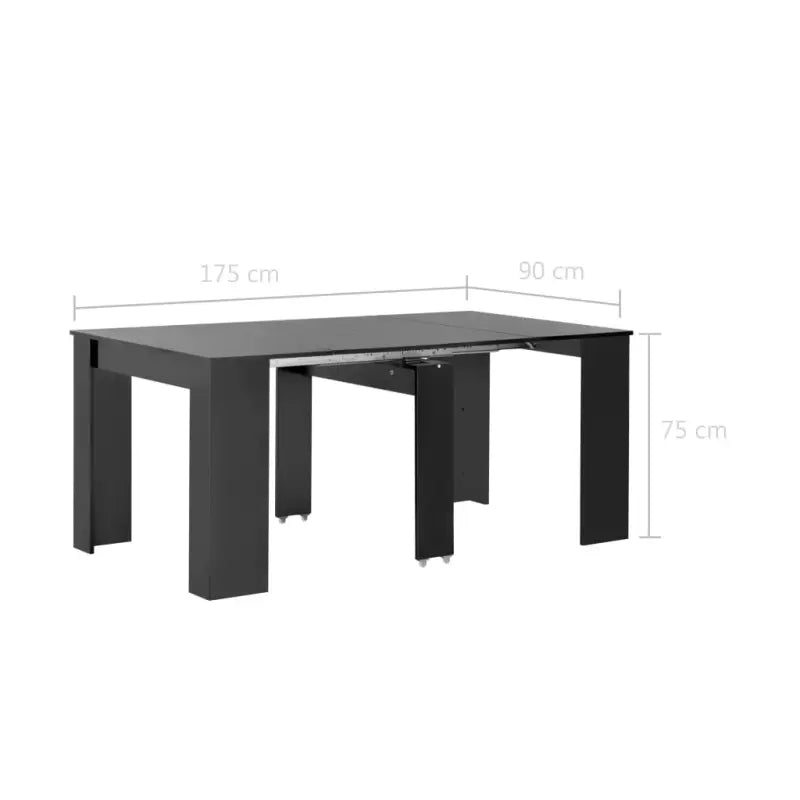 Verlengbare eettafel met stalen rails en hoogglans zwart afwerking - Zwart / 1 - Eettafels