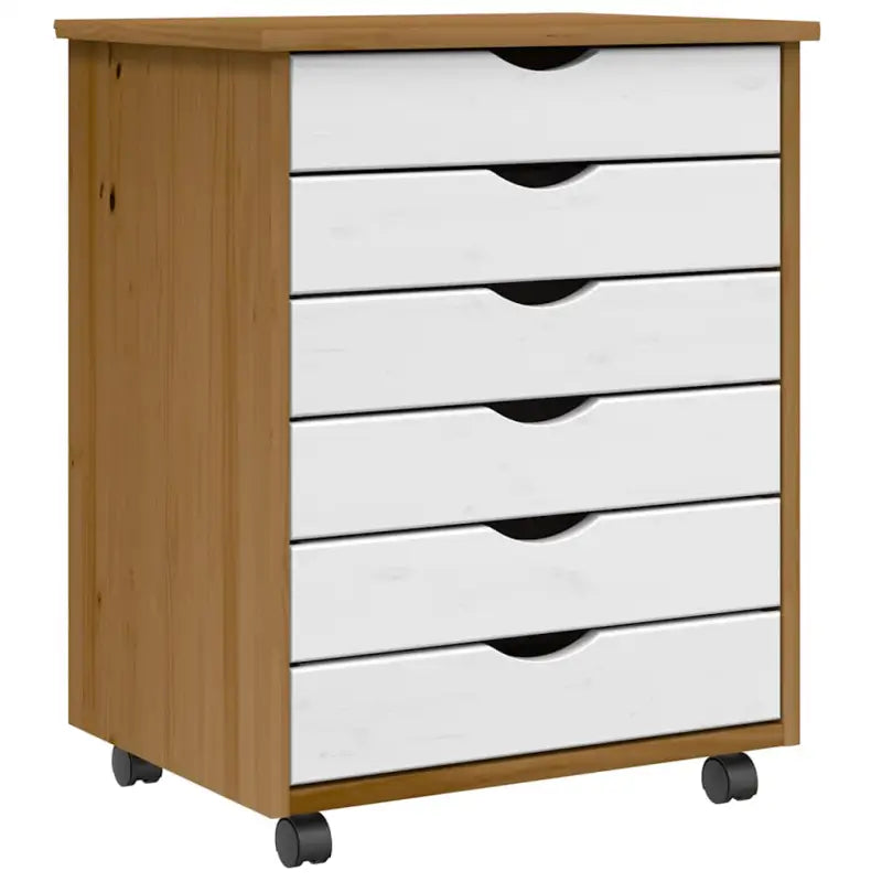 Verrijdbare opbergrek met massief grenenhout en gemakkelijk schoon te maken - honingbruin en wit / 53 x 39 x 65.5 cm