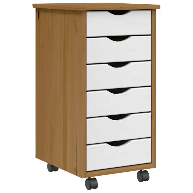 Verrijdbare opbergrek met massief grenenhout en gemakkelijk schoon te maken - honingbruin en wit / 34 x 39 x 65.5 cm