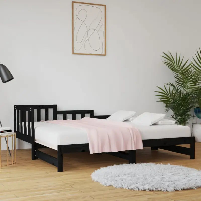Verrijdbare slaapbank van massief grenenhout met flexibele afmetingen - Zwart / 90 x 200 cm - Bedden & bedframes