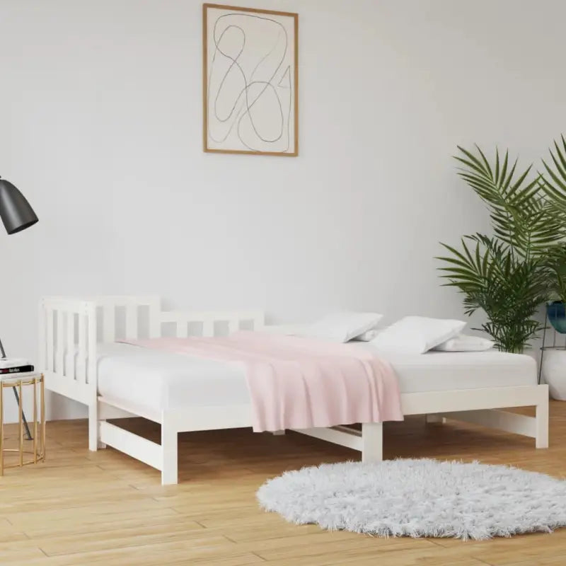Verrijdbare slaapbank van massief grenenhout met flexibele afmetingen - Wit / 90 x 190 cm - Bedden & bedframes