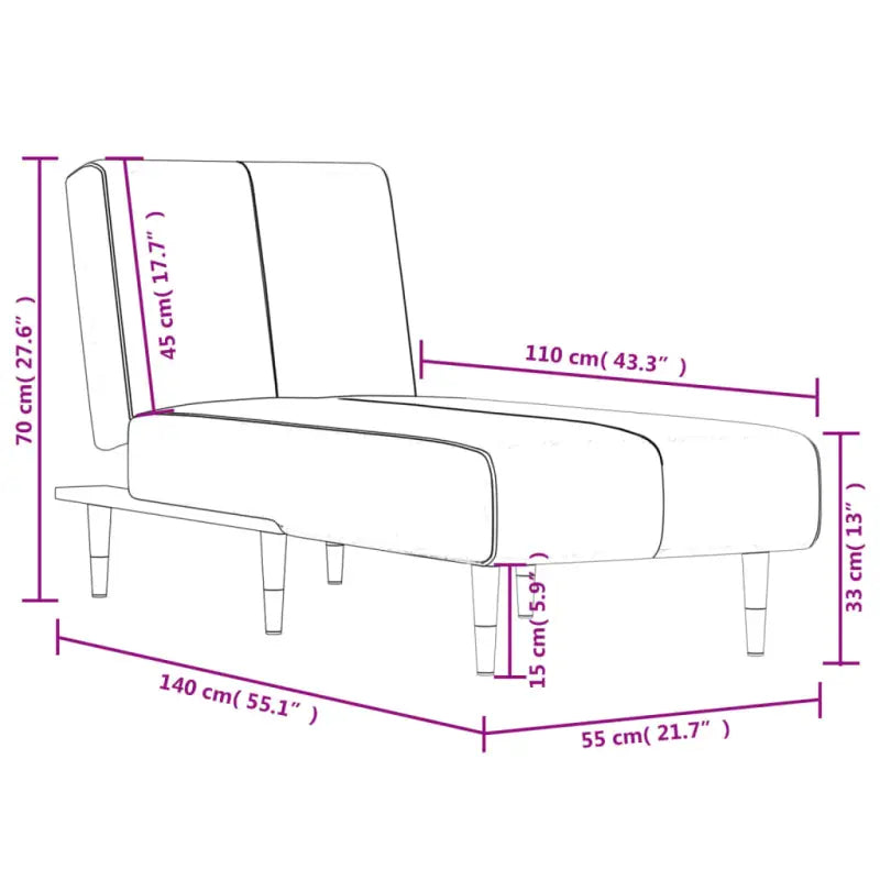 Verstelbare chaise longue voor kleine ontspanningshoek met totale afmetingen - Chaises longues