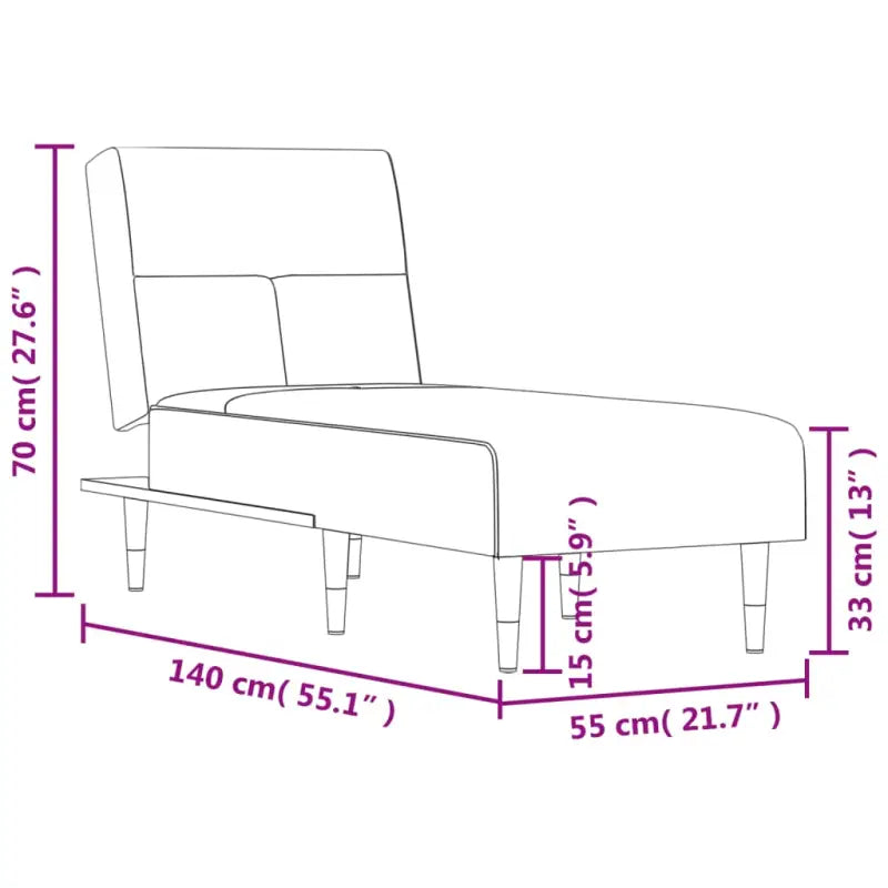 Verstelbare chaise longue voor kleine ontspanningshoek met totale afmetingen - Chaises longues